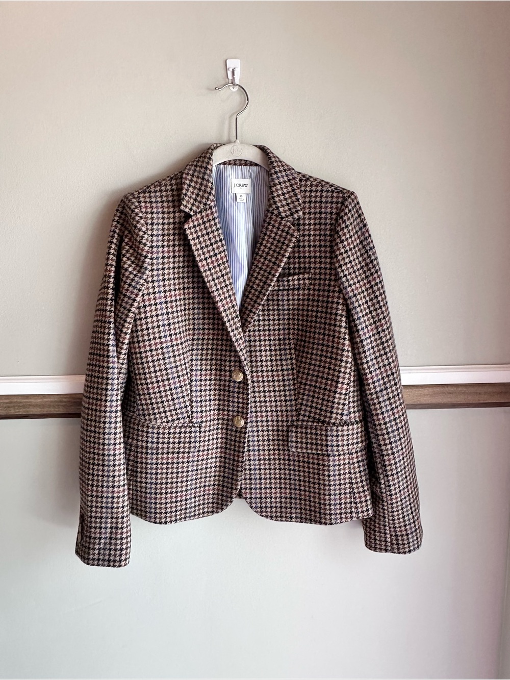 J Crew Factory Houndstooth Wool Blend Schoolboy Blazer Jacket